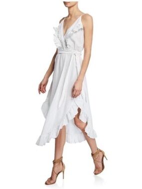 IRO Lemon Linen Midi Ruffle Dress in White Women's size 36 or US small